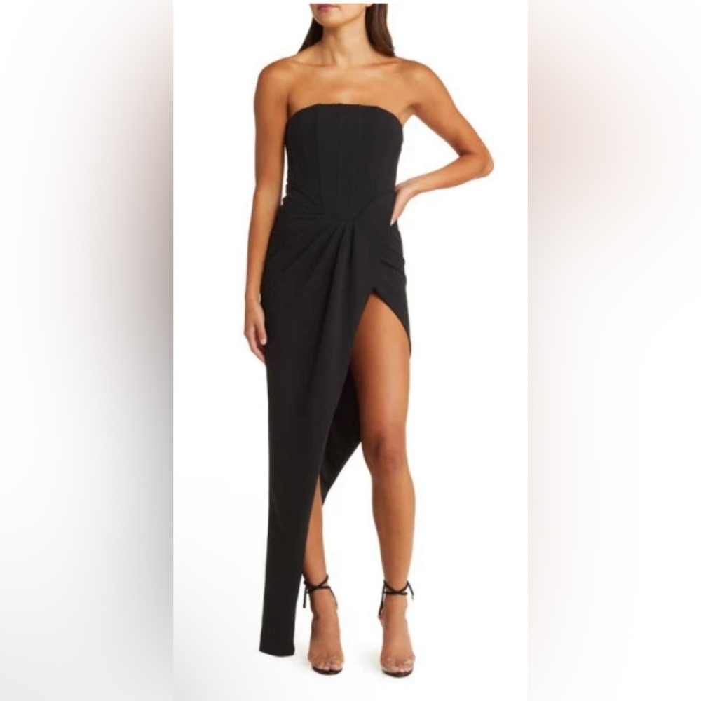 New! Heiress Beverly Hills Black Corset Strapless Draped Crepe Maxi Dress Size L